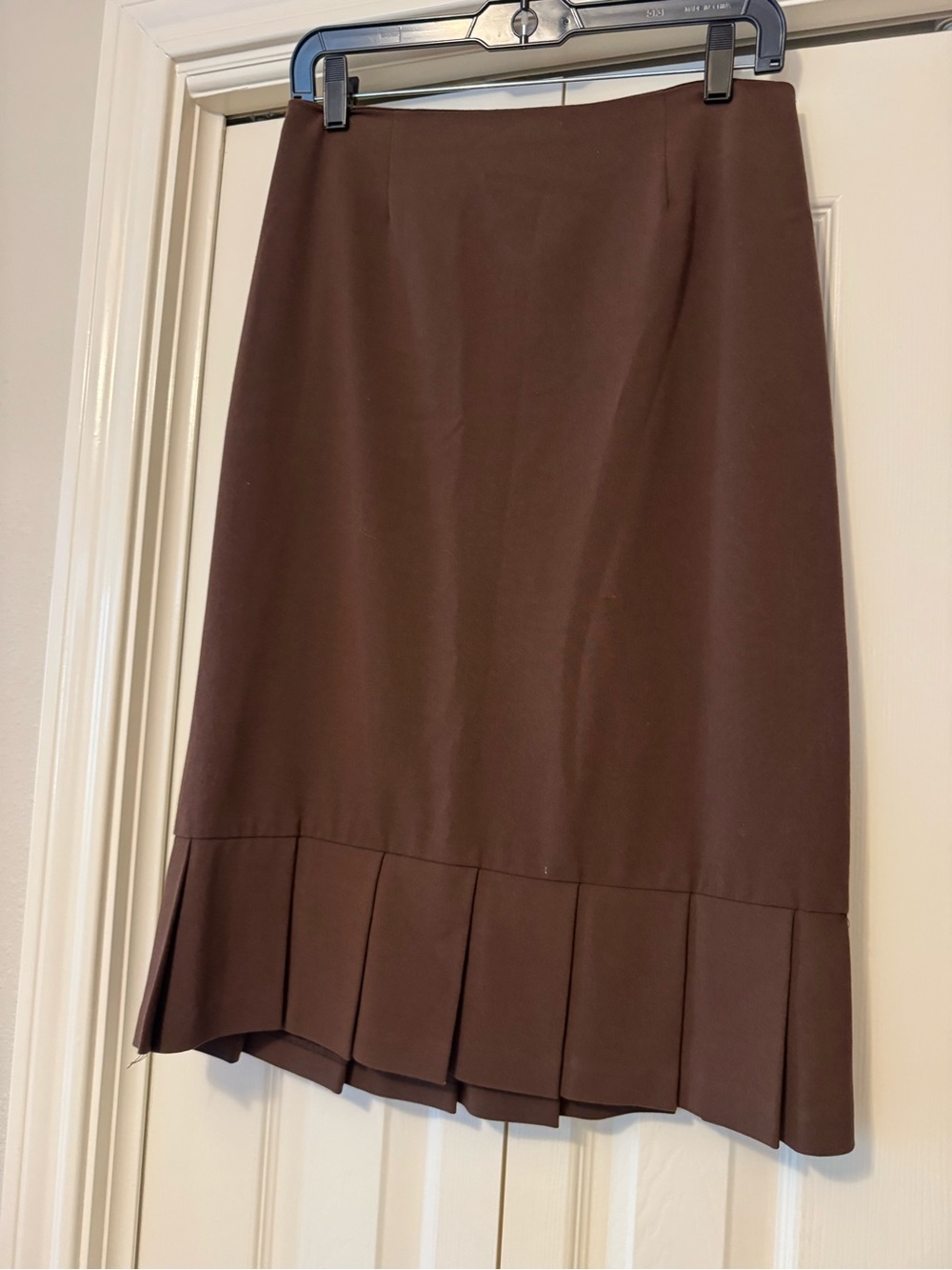 Olivia Matthews Brown Pencil Skirt with Pleated Hem